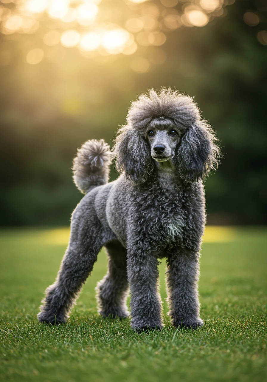 Caniche nain champion en position d'exposition