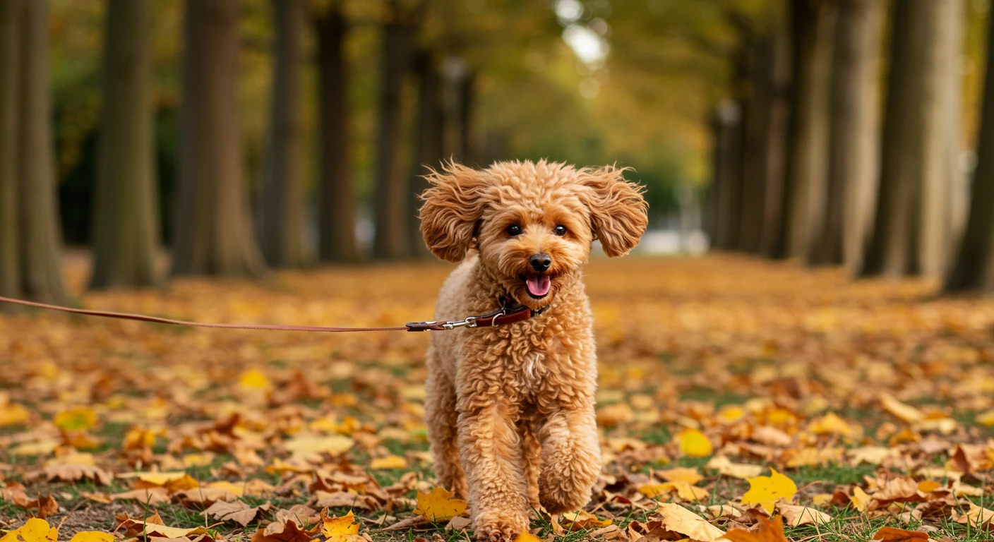 Caniche nain profitant d'une promenade en plein air